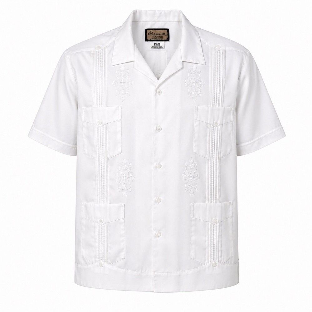 Vintage Chamisso Alvarez Guayabera Shirt Mens 3XL White Embroidered Mexico